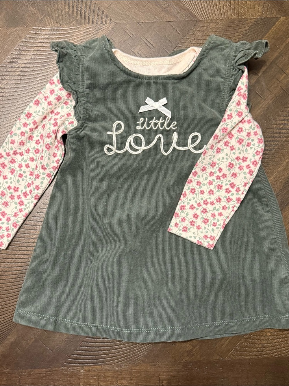 Rene Rofe Green Corduroy Tunic with Pink Floral Sleeves